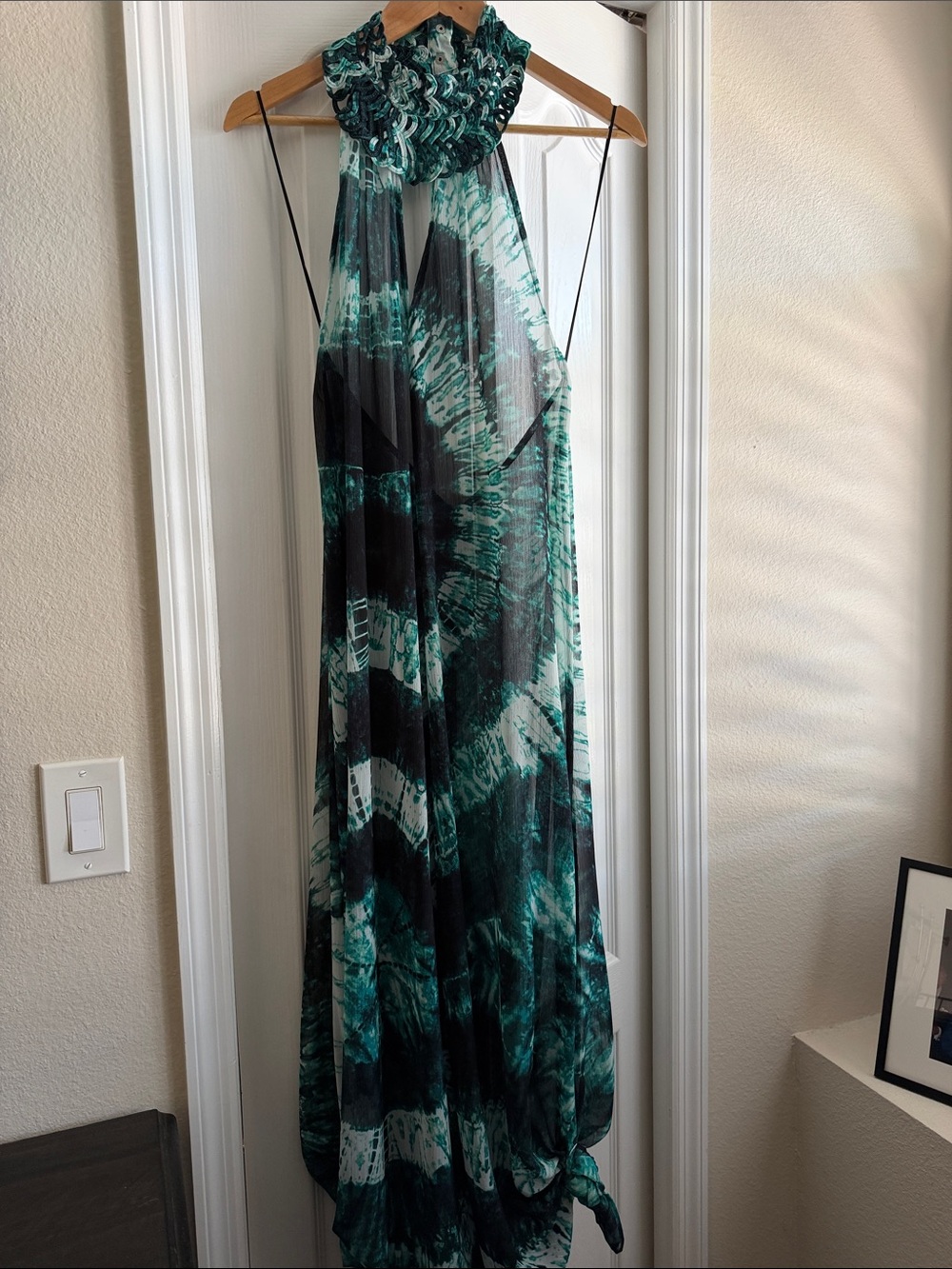 NWOT Green & Black Tie-Dye Halter Maxi Coverup